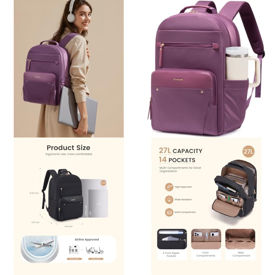Leather Work Bag - Laptop Backpack for Women with Leather