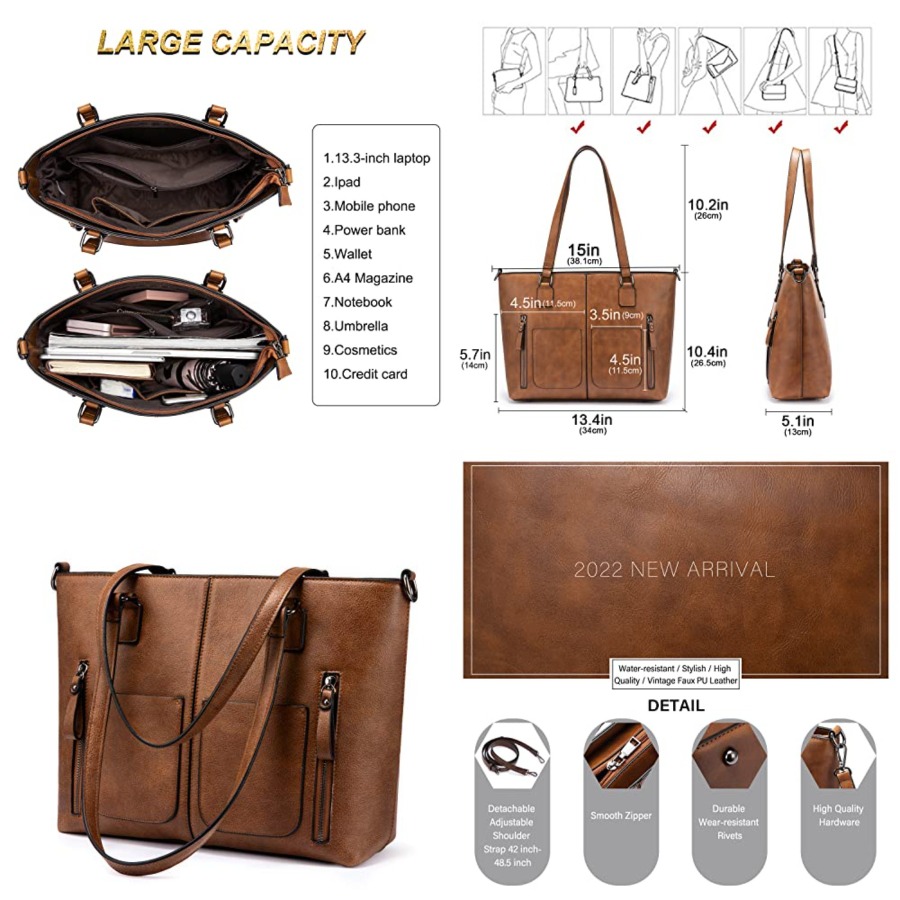 Leather Work Bag - LOVEVOOK Purses Tote Bag for Women,
