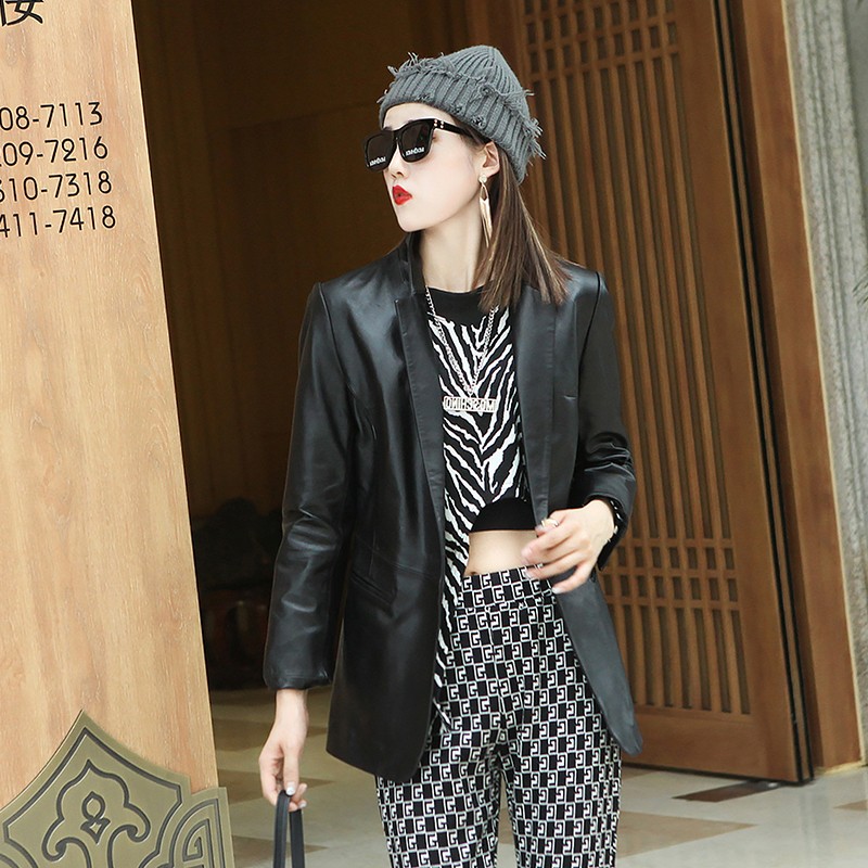 Autumn Elegant Women Soft Shee - Leather Work Jacket Women'S ulasan dan harga
