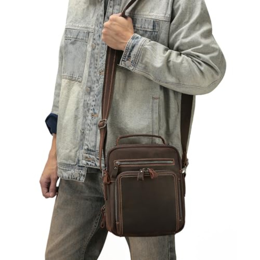 Genuine Leather Small Messenge - Leather Work Bag ulasan dan harga