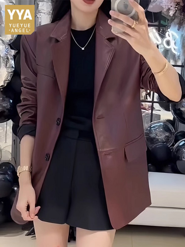 Autumn Office Ladies Work Mid  - Leather Work Jacket Women'S ulasan dan harga