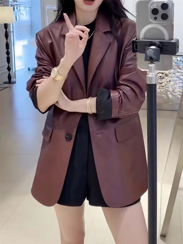 Autumn Office Ladies Work Mid  - Leather Work Jacket Women'S ulasan dan harga