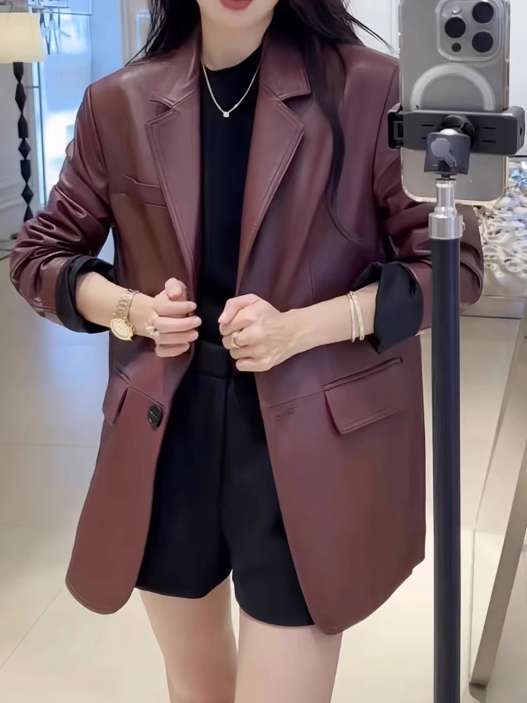 Autumn Office Ladies Work Mid  - Leather Work Jacket Women'S ulasan dan harga