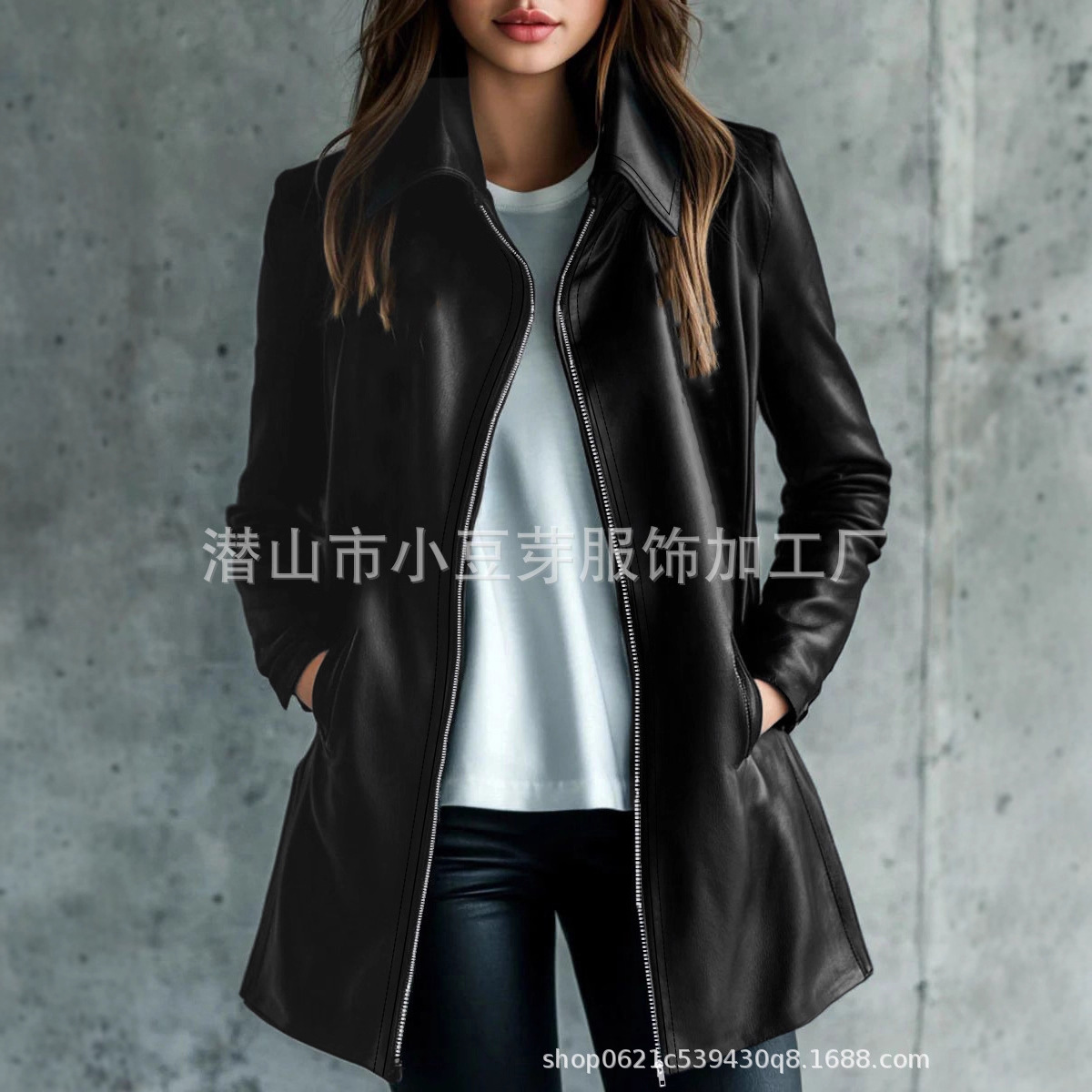 Women Mid Length Coats Zipper  - Leather Work Jacket Women'S ulasan dan harga