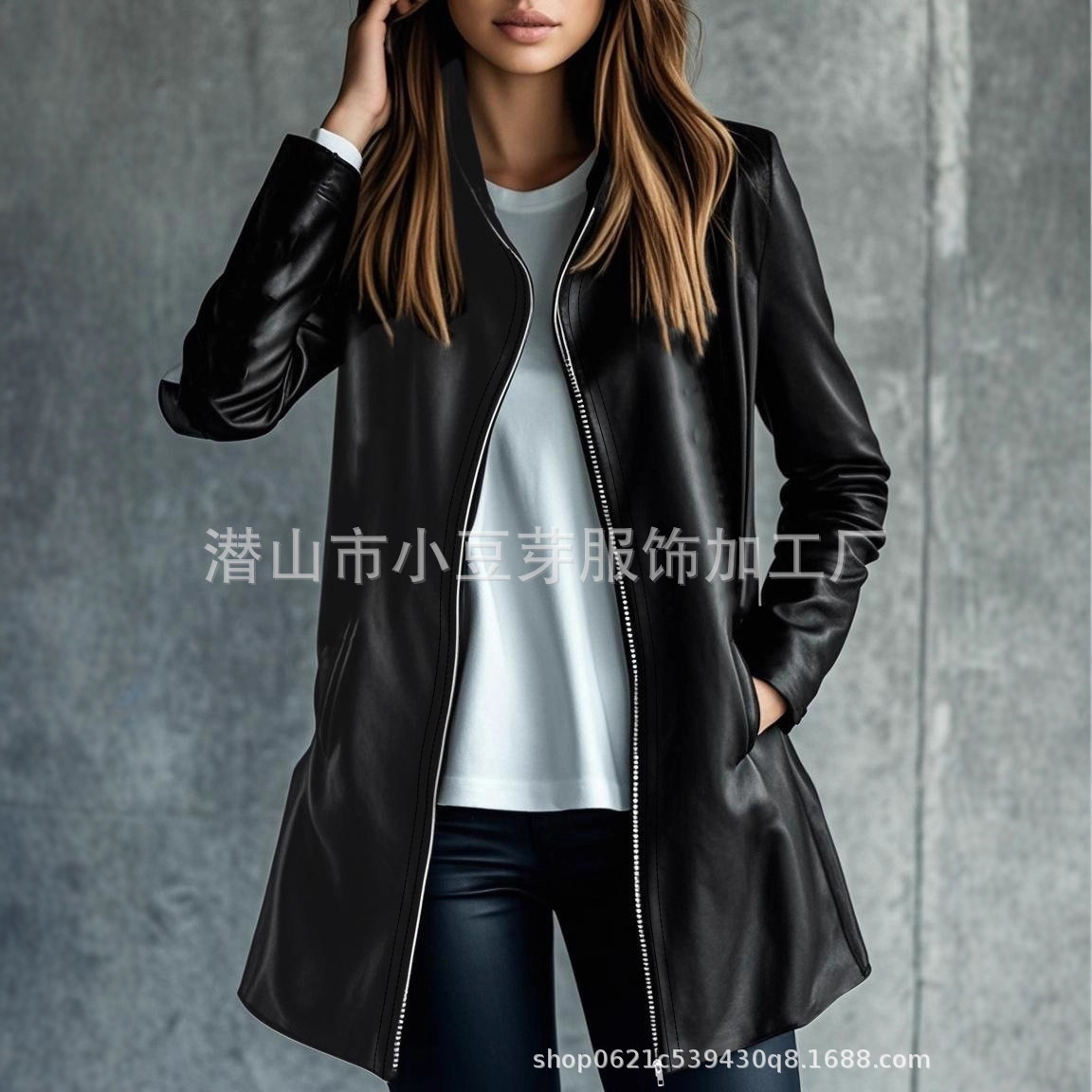 Women Mid Length Coats Zipper  - Leather Work Jacket Women'S ulasan dan harga