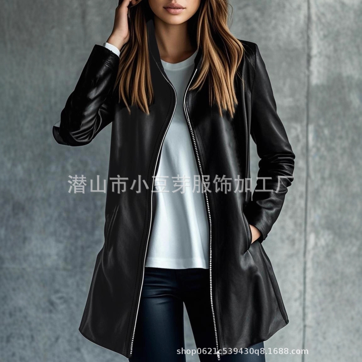 Women Mid Length Coats Zipper  - Leather Work Jacket Women'S ulasan dan harga