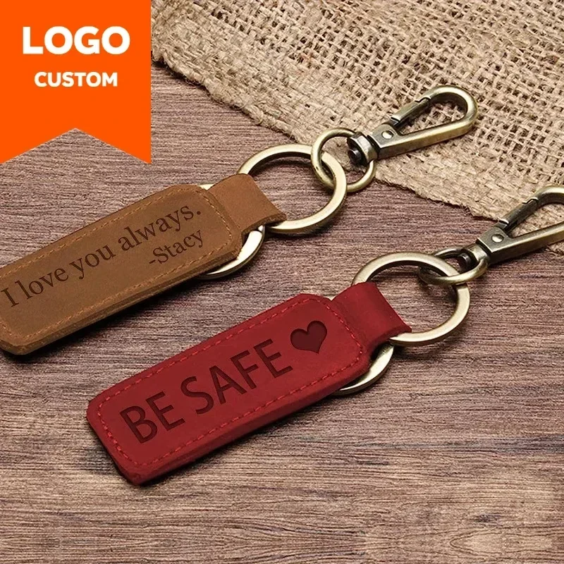 Laser Custom Logo Leather Keyc - Leatherwork Keychain ulasan dan harga