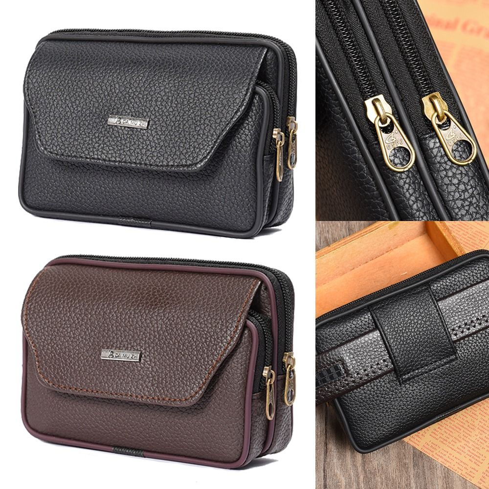 PU Leather Men Small Waist Bag - Leather Work Bag ulasan dan harga