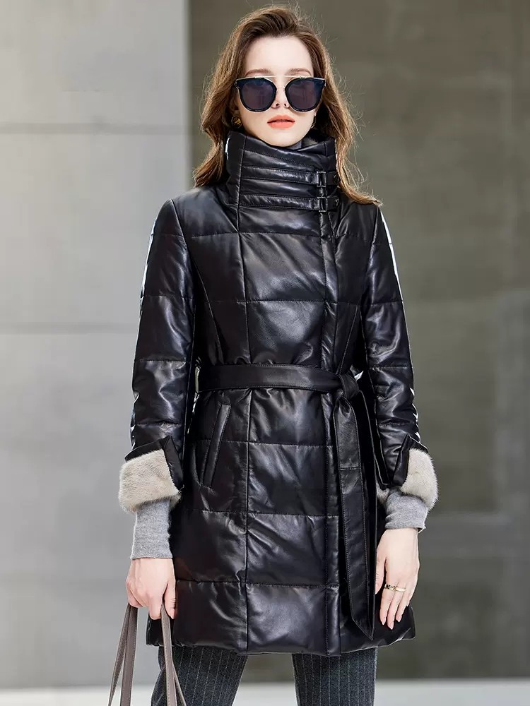 Elegant Ladies Mink Fur Collar - Leather Work Jacket Women'S ulasan dan harga