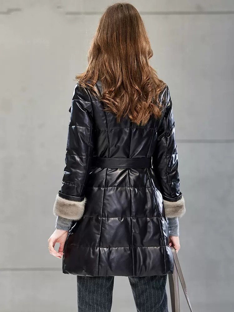 Elegant Ladies Mink Fur Collar - Leather Work Jacket Women'S ulasan dan harga