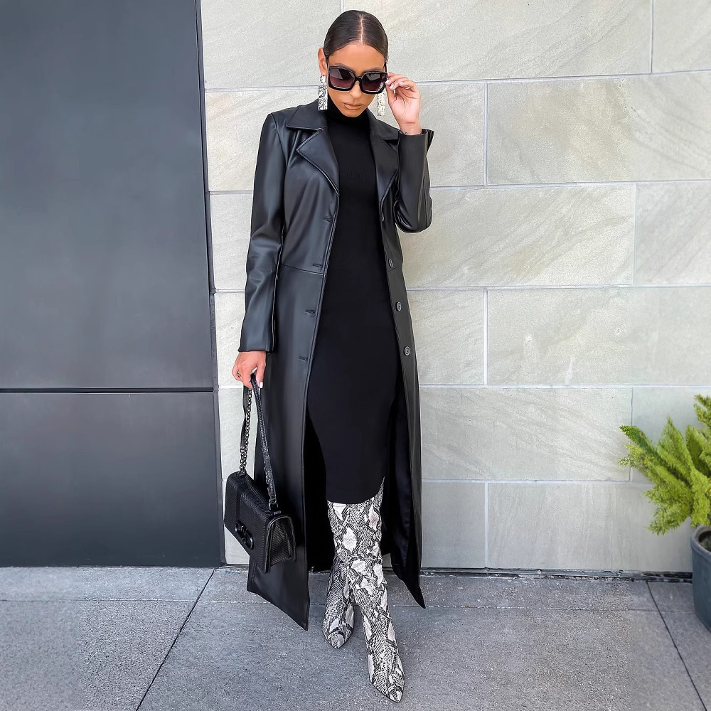 Women Coats Long Faux Leather  - Leather Work Jacket Women'S ulasan dan harga