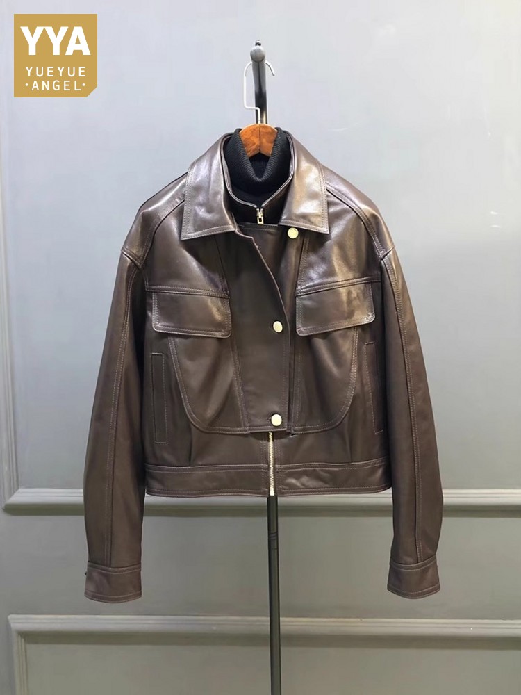 Designer Women Double Collar W - Leather Work Jacket Women'S ulasan dan harga