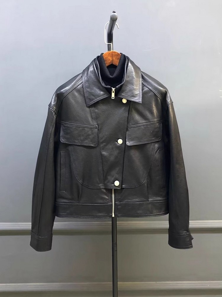Designer Women Double Collar W - Leather Work Jacket Women'S ulasan dan harga