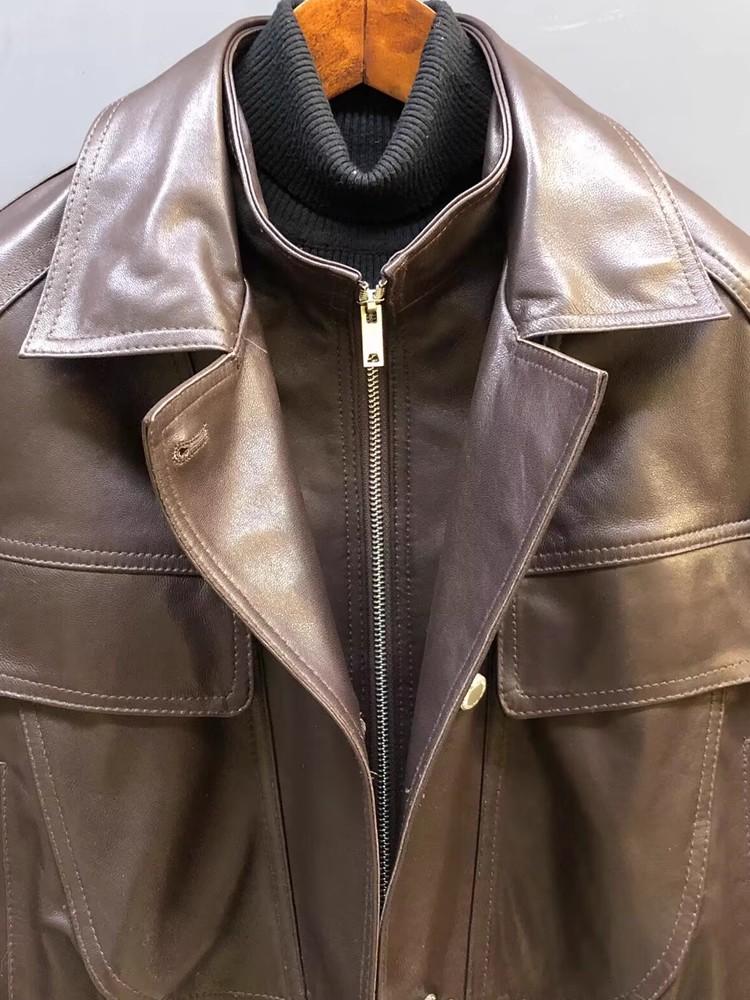 Designer Women Double Collar W - Leather Work Jacket Women'S ulasan dan harga