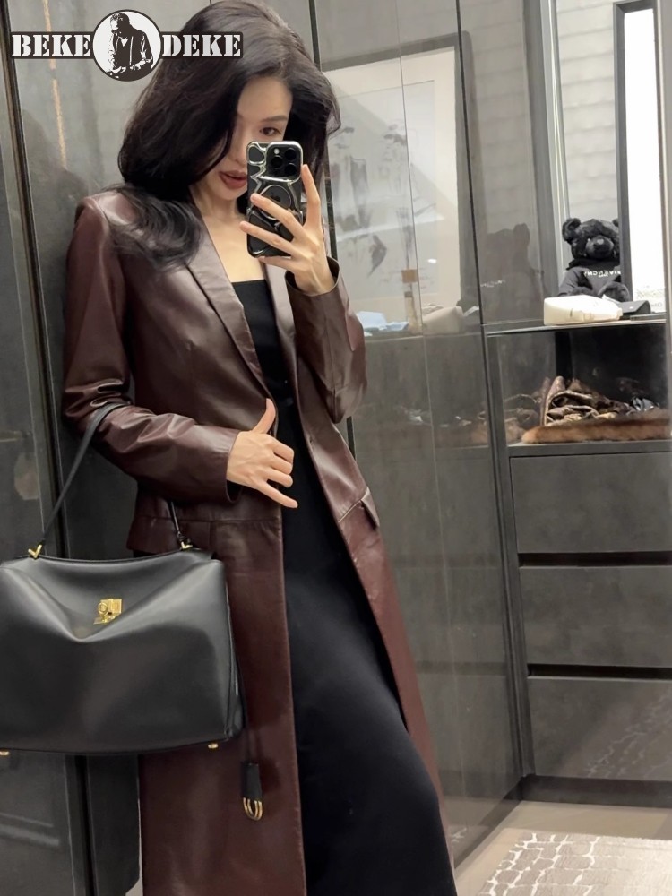 Italian Designer Women Long Sh - Leather Work Jacket Women'S ulasan dan harga