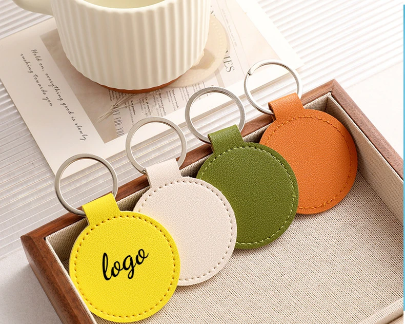 Laser Engrave Name Round PU Le - Leatherwork Keychain ulasan dan harga