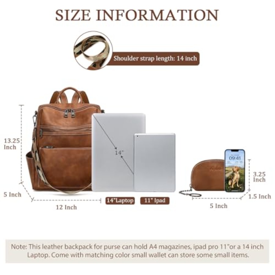 Leather Backpack Purse for Wom - Leather Work Bag ulasan dan harga