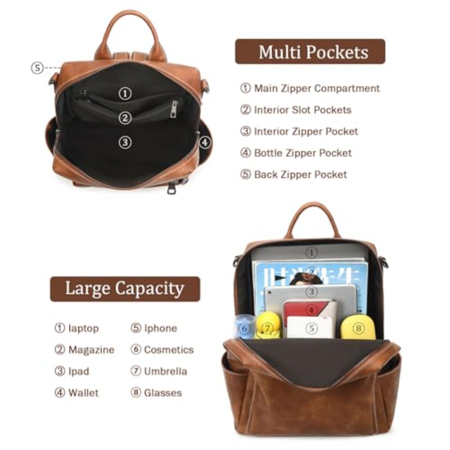 Leather Backpack Purse for Wom - Leather Work Bag ulasan dan harga