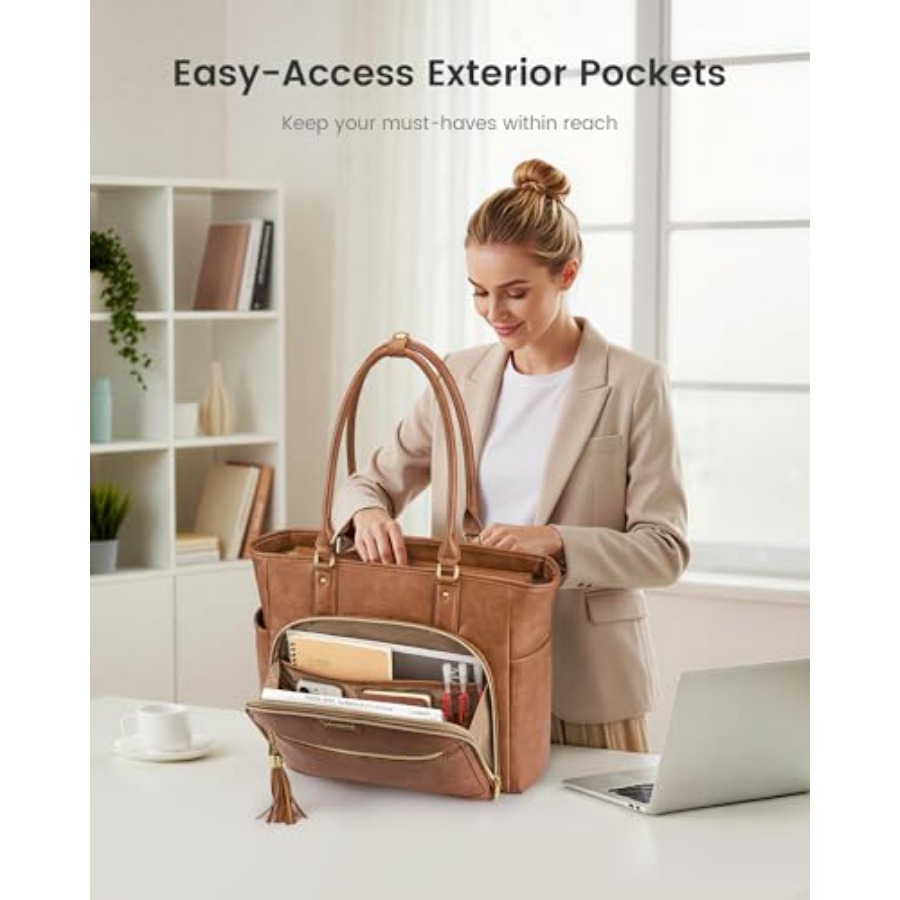 Laptop Tote Bag for Women With - Leather Work Bag ulasan dan harga